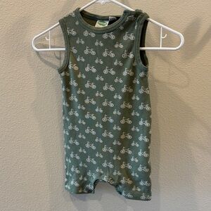 Parade organics Green Sleeveless Baby Romper with Bicycle Print